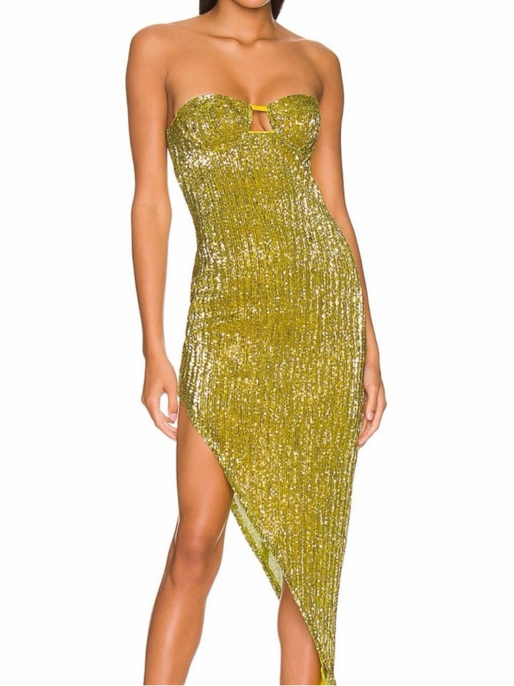 Camila Coelho Gold One-Shoulder Sequin Asymmetric Dress